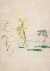 Paisaje con tres árboles solitarios del libro de A.B. Davies, edición -33, 50